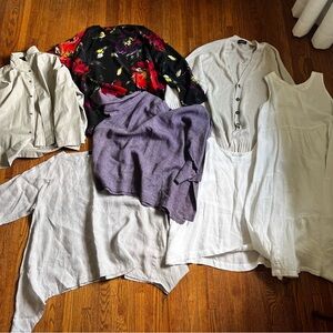 Lot of 7 Eskandar Luxury Natural Blouses, Dress, Sweater 100% Silk Cotton Linen